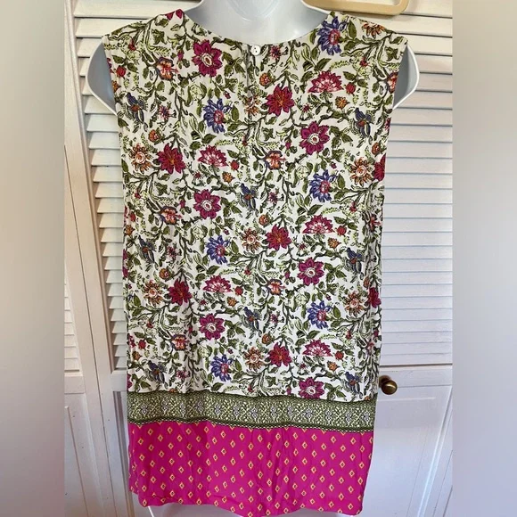 J. Jill Sleeveless Top Pink Green Floral Size Large Petite - Picture 4 of 8